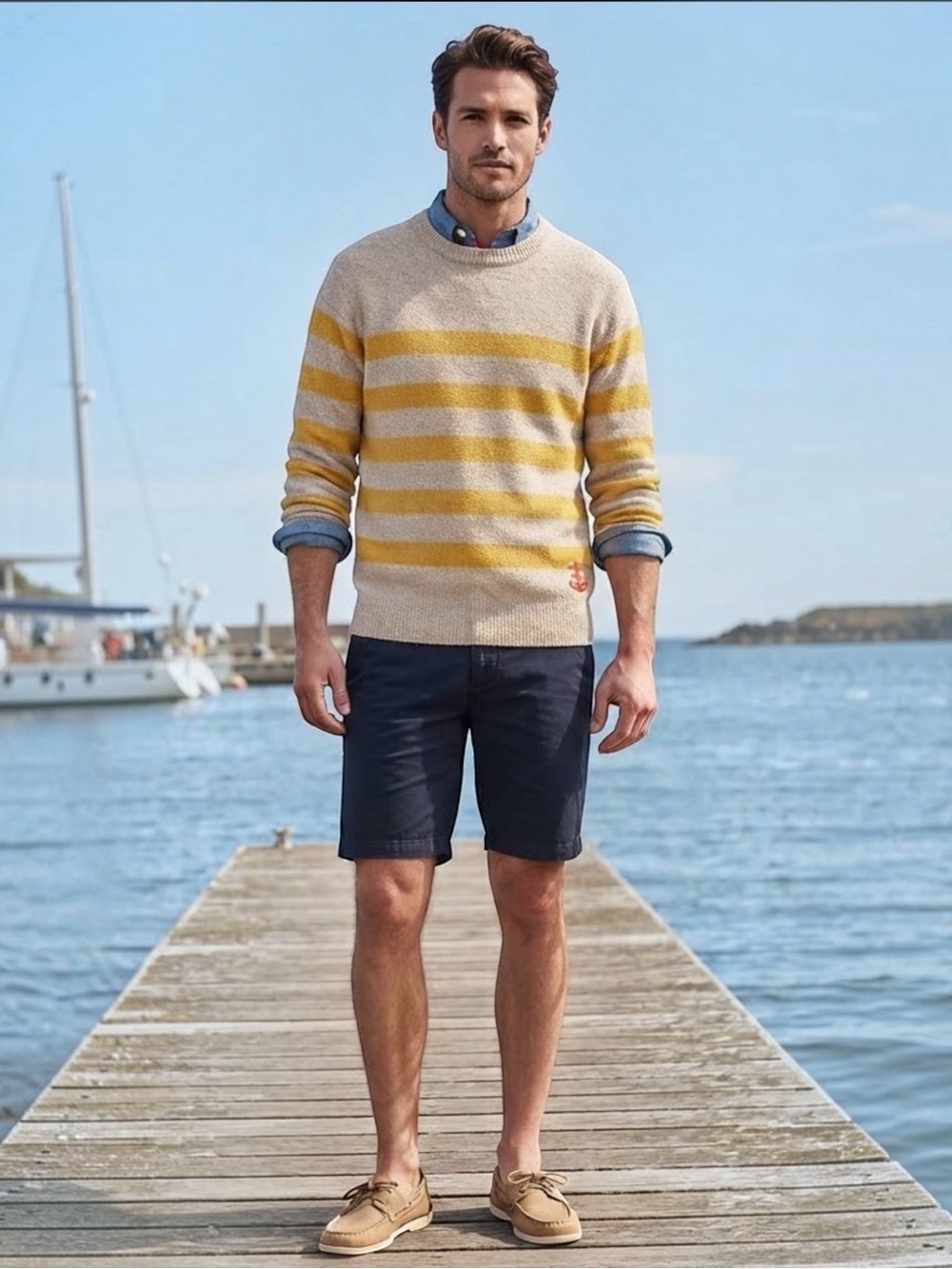 Scotch & Soda Amsterdam Men's  Striped Terry Knit Crewneck Sweater Anchor Size M